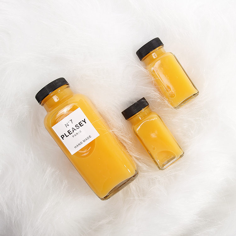 Hot Sale 16oz 480ml French Square Glass Bottle With Tamper Proof Cap For Ice Juice Packing