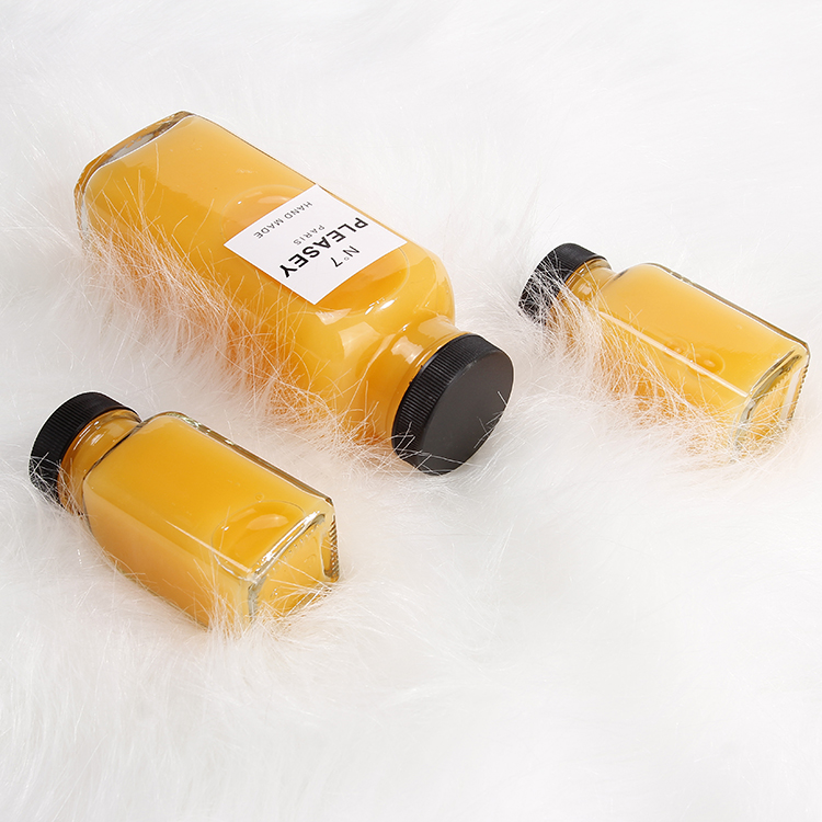Hot Sale 16oz 480ml French Square Glass Bottle With Tamper Proof Cap For Ice Juice Packing
