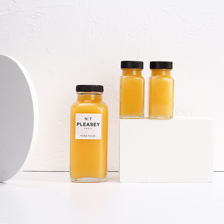 Hot Sale 16oz 480ml French Square Glass Bottle With Tamper Proof Cap For Ice Juice Packing