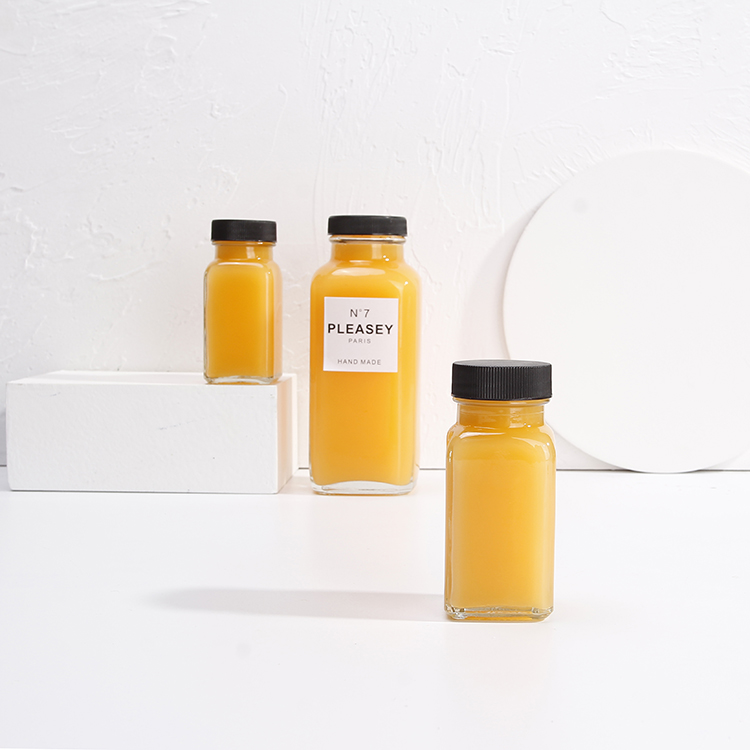 Hot Sale 16oz 480ml French Square Glass Bottle With Tamper Proof Cap For Ice Juice Packing