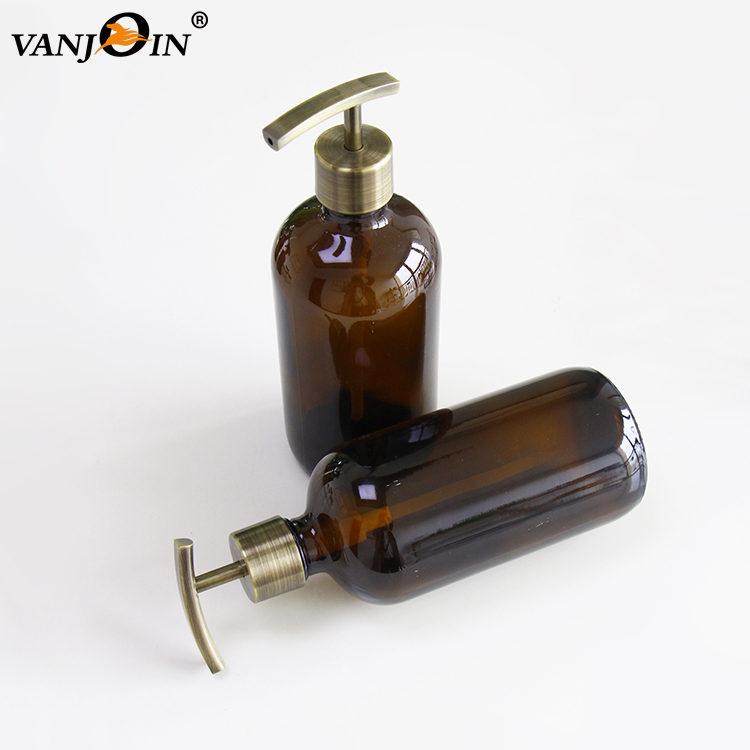 Hot Sale 16oz Black Round Glass Spray Bottle with Pumps for Hand Body Wash