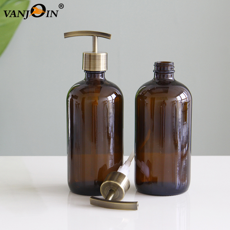 Hot Sale 16oz Black Round Glass Spray Bottle with Pumps for Hand Body Wash