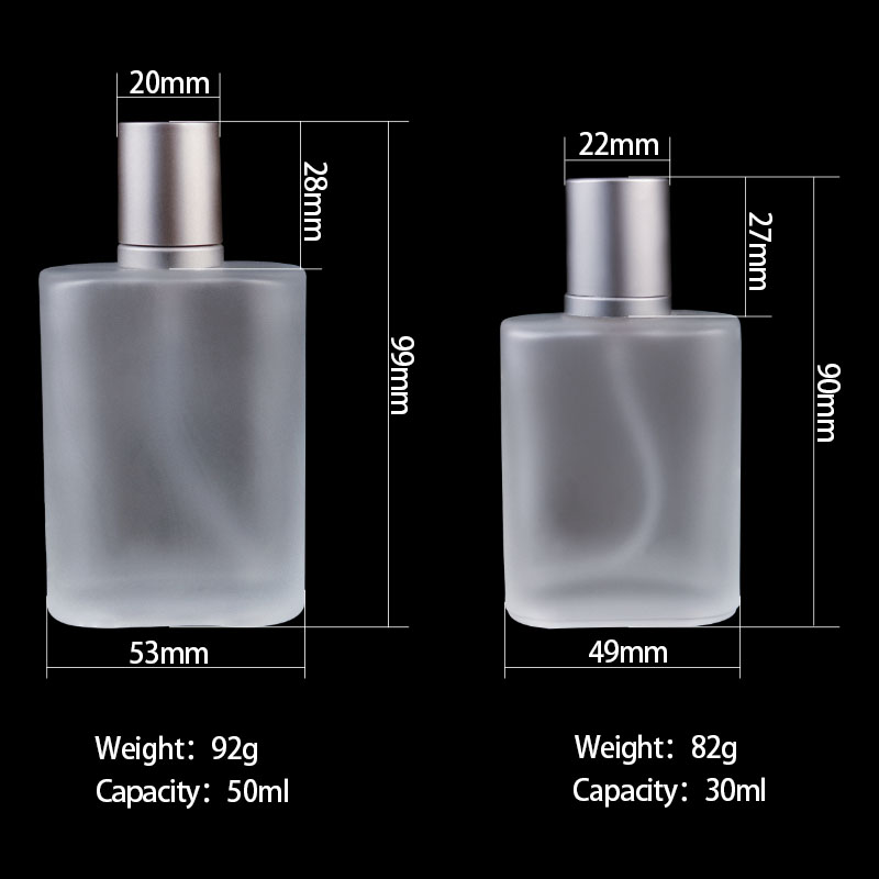 Hot Sale 1oz Luxury 30ml Aluminum Metal Pump Refillable Frosted Mist Spray Rectangle Glass Perfume Bottle Atomizer