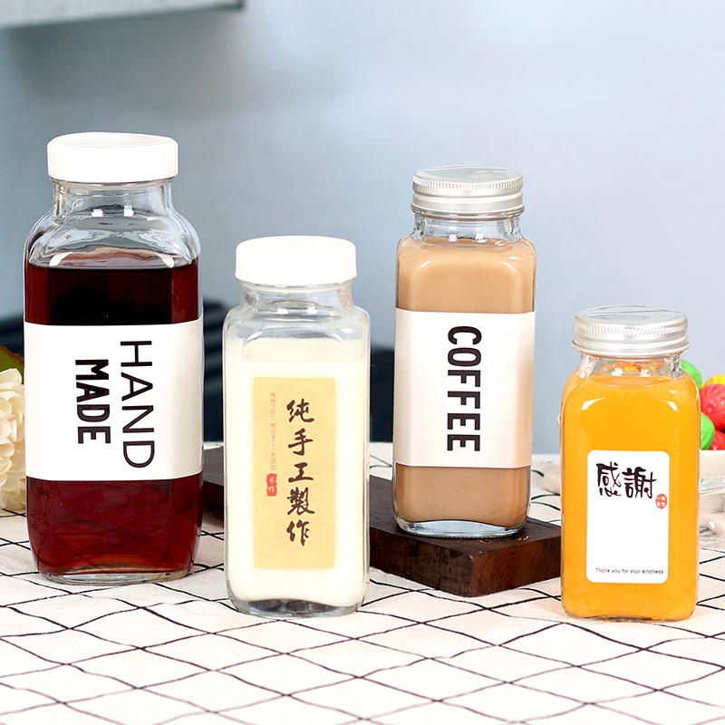 Hot Sale 2019 New Design Drink Bottle Juice Milk Tea Glass Bottle With Lid