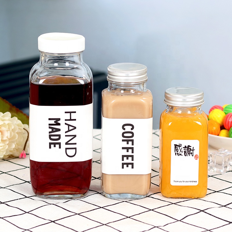 Hot Sale 2019 New Design Drink Bottle Juice Milk Tea Glass Bottle With Lid