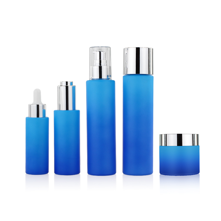 Hot Sale 20ml 30ml 50ml 80ml 100ml Cosmetics Glass Bottle Set Amber Bottles And Jars Set Blue Lotion Bottle Cosmetic Packaging