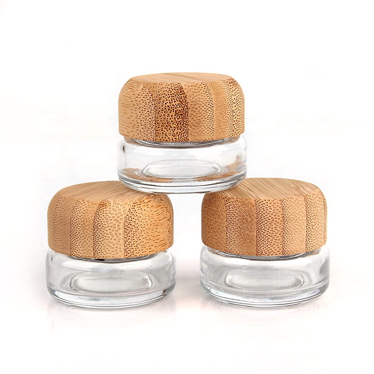 Hot Sale 20ml Round Bottom Clear Glass Cream Cosmetic Jars With Bamboo Lid