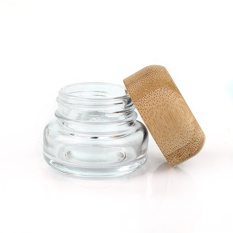 Hot Sale 20ml Round Bottom Clear Glass Cream Cosmetic Jars With Bamboo Lid
