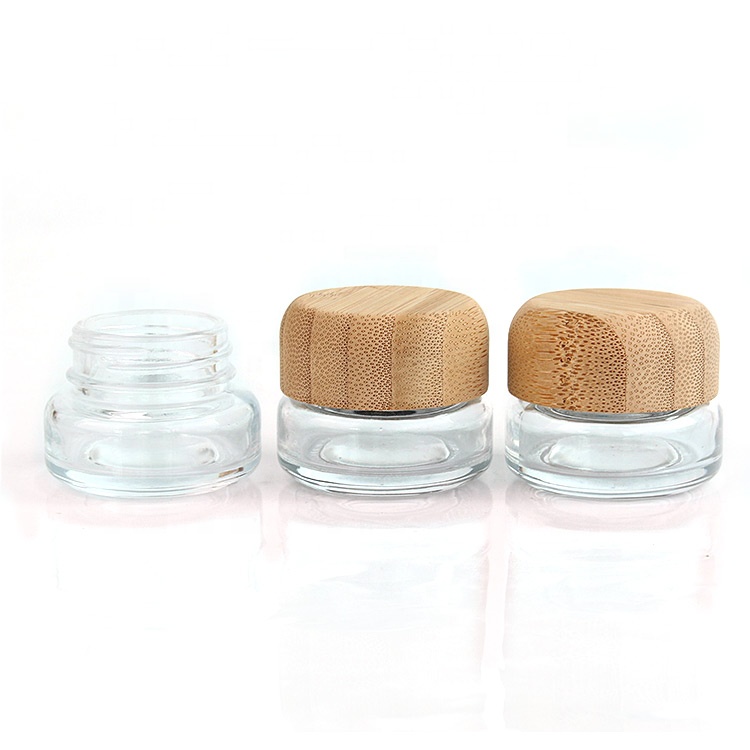 Hot Sale 20ml Round Bottom Clear Glass Cream Cosmetic Jars With Bamboo Lid