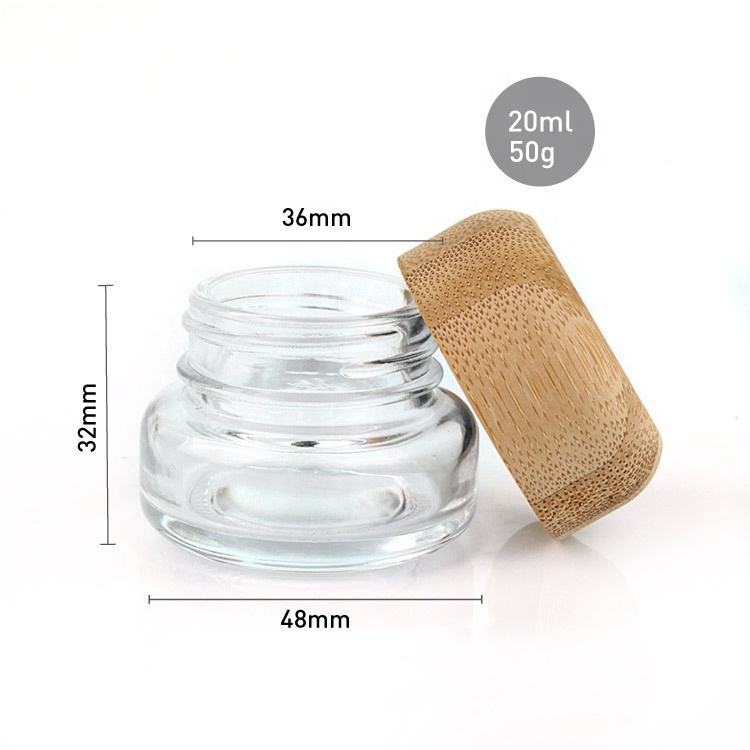 Hot Sale 20ml Round Bottom Clear Glass Cream Cosmetic Jars With Bamboo Lid