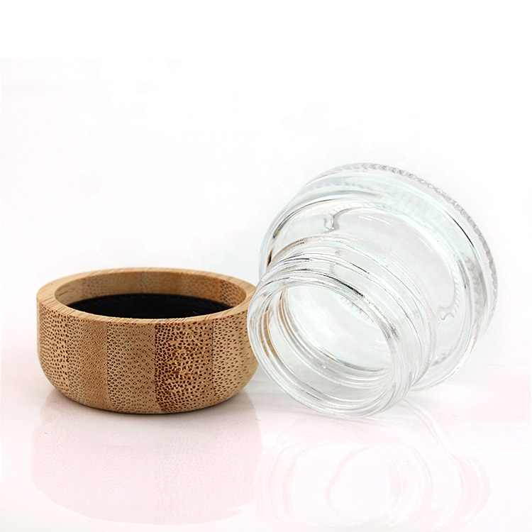 Hot Sale 20ml Round Bottom Clear Glass Cream Cosmetic Jars With Bamboo Lid