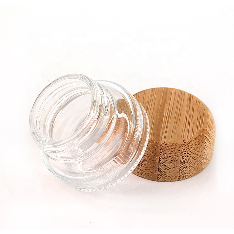 Hot Sale 20ml Round Bottom Clear Glass Cream Cosmetic Jars With Bamboo Lid