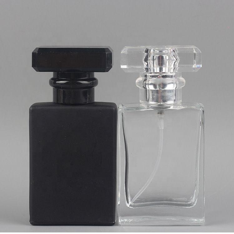 Hot Sale 30ml Clear/Black Glass Perfume Bottle Refillable Pump Atomizer Bottle with Sprayer and Clear Caps