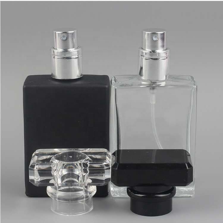 Hot Sale 30ml Clear/Black Glass Perfume Bottle Refillable Pump Atomizer Bottle with Sprayer and Clear Caps