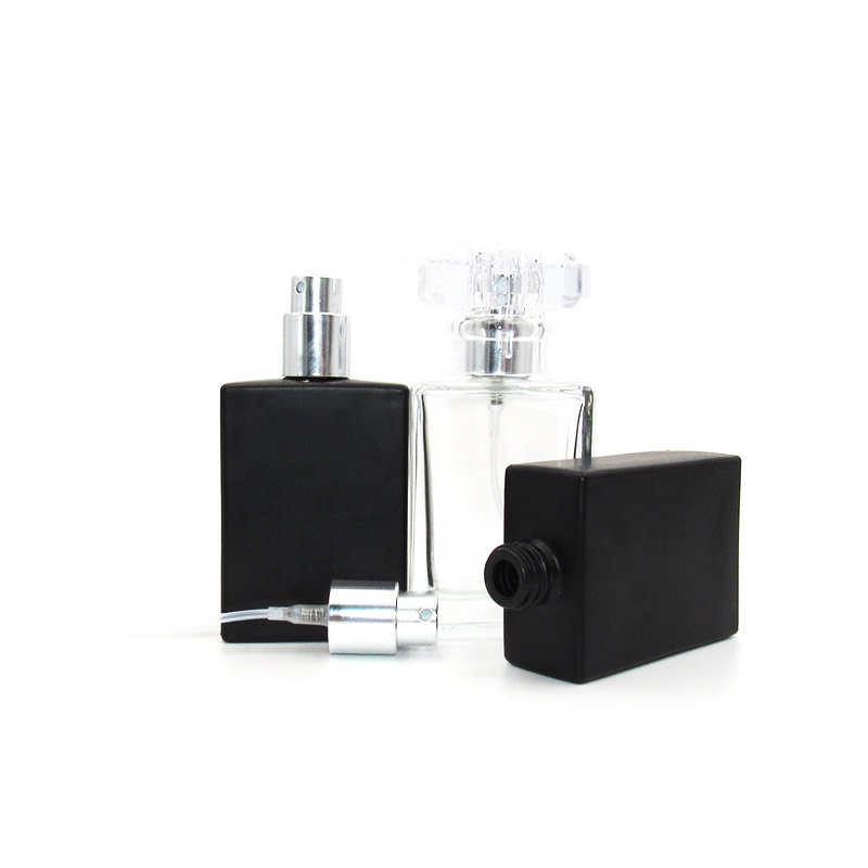 Hot Sale 30ml Clear/Black Glass Perfume Bottle Refillable Pump Atomizer Bottle with Sprayer and Clear Caps