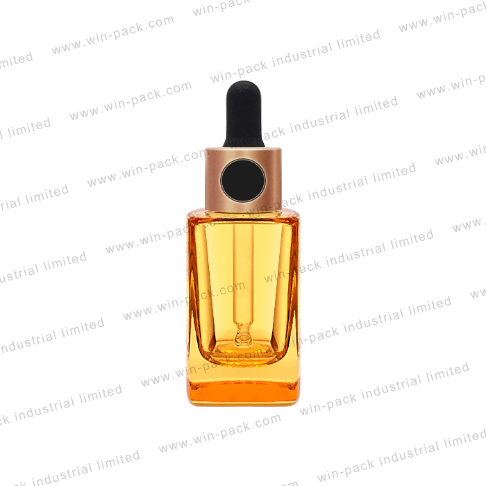 Hot Sale 30ml Glass Dropper Transparent Orange Color Glass Shiny Collar Bottle With Flat Shoulder