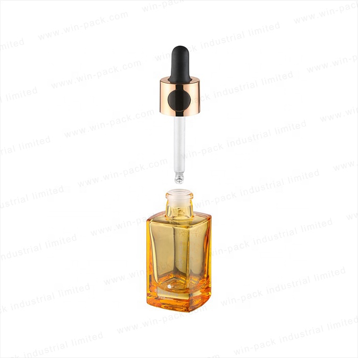 Hot Sale 30ml Glass Dropper Transparent Orange Color Glass Shiny Collar Bottle With Flat Shoulder