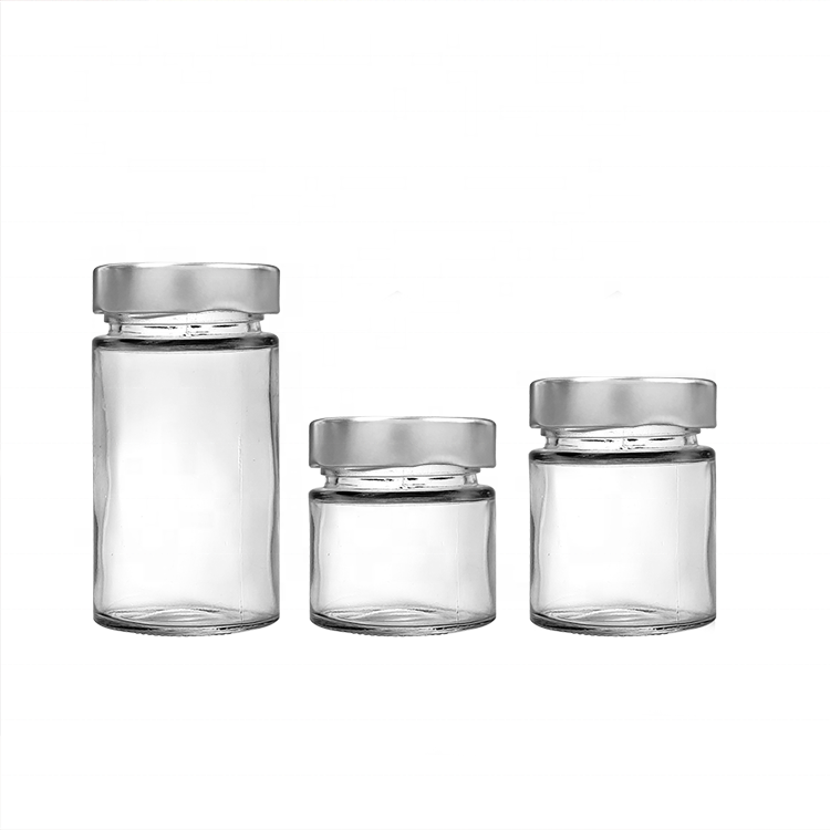 Hot Sale 380ml Tall Round Shape Ergo jar Food glass jar for honey jelly with deep metal lid
