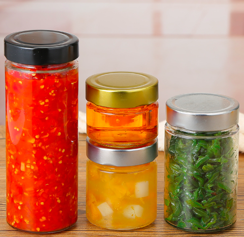 Hot Sale 380ml Tall Round Shape Ergo jar Food glass jar for honey jelly with deep metal lid