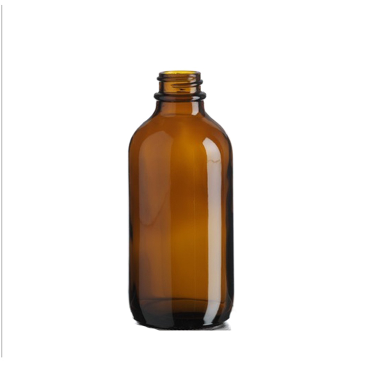 Hot Sale 4 oz AMBER Boston Round Glass Bottle With Black Treatment Pump