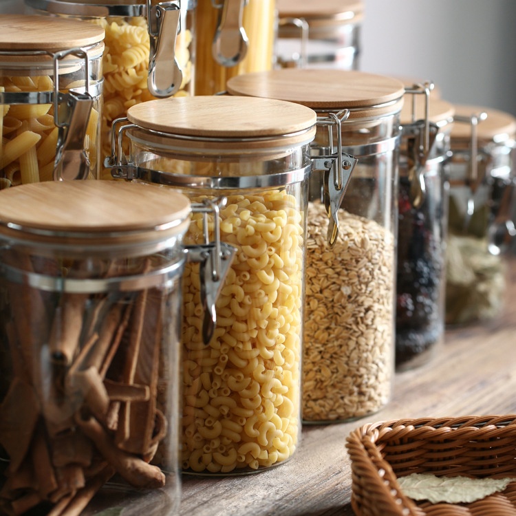 Hot Sale 500ml Kitchen Snap-on Bamboo Lid Glass Storage Jar Food Storage Container