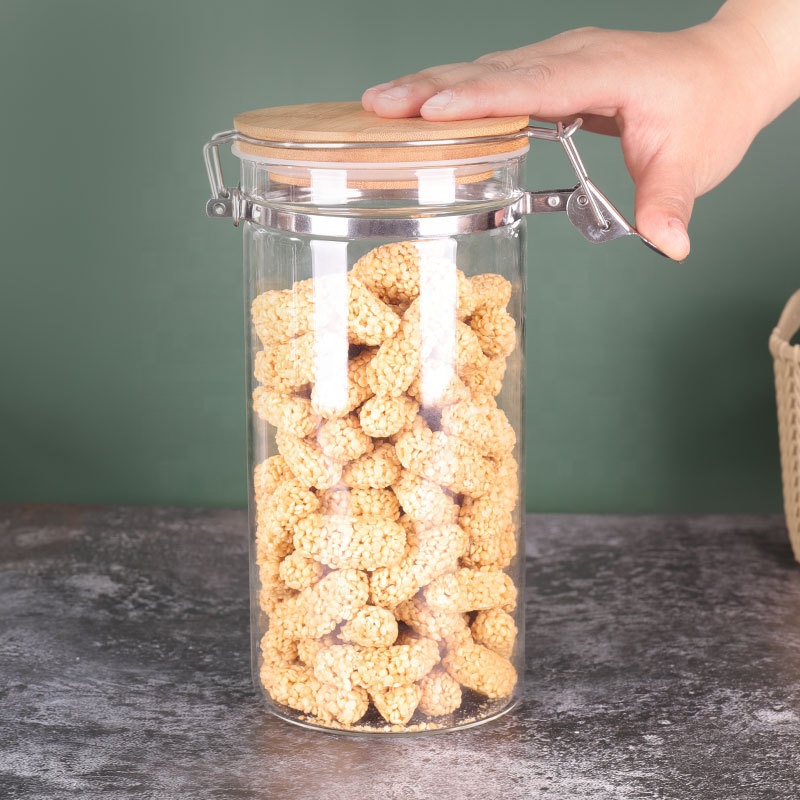 Hot Sale 500ml Kitchen Snap-on Bamboo Lid Glass Storage Jar Food Storage Container