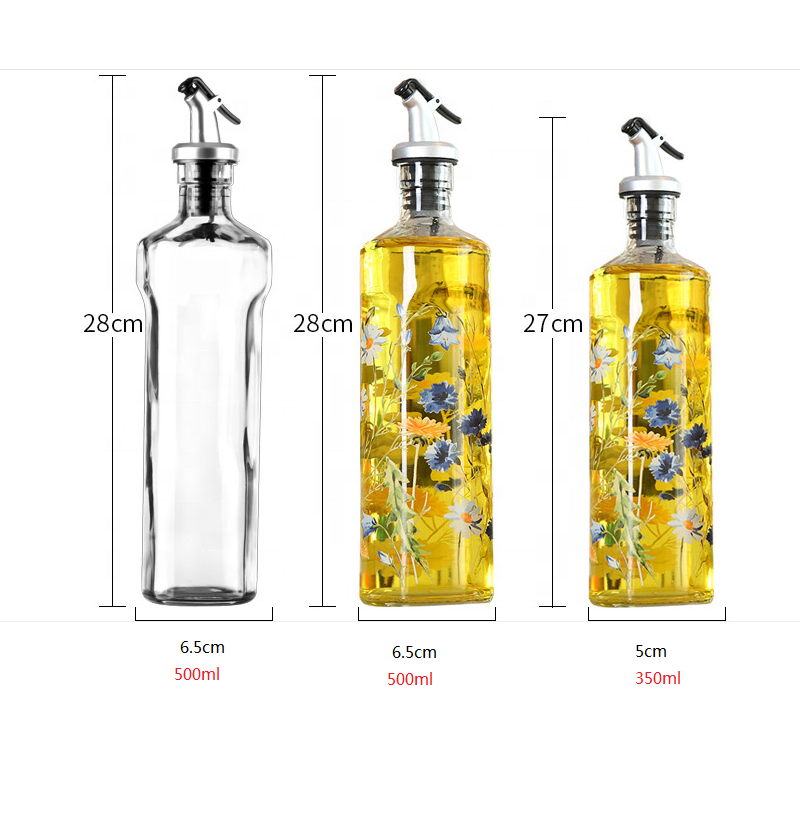 Hot Sale 500ml Kitchen Stainless Steel Pourer Spouts Glass Vinegar Olive Oil Dispenser