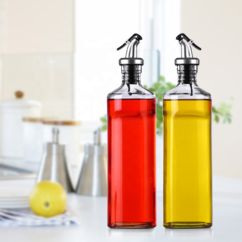 Hot Sale 500ml Kitchen Stainless Steel Pourer Spouts Glass Vinegar Olive Oil Dispenser