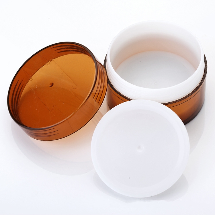 Hot Sale 50g 100g 200g 300g 500g Double Cream Bottle Jar In Stock Film Powder Jar Brown PP Plastic Bottle Made In China