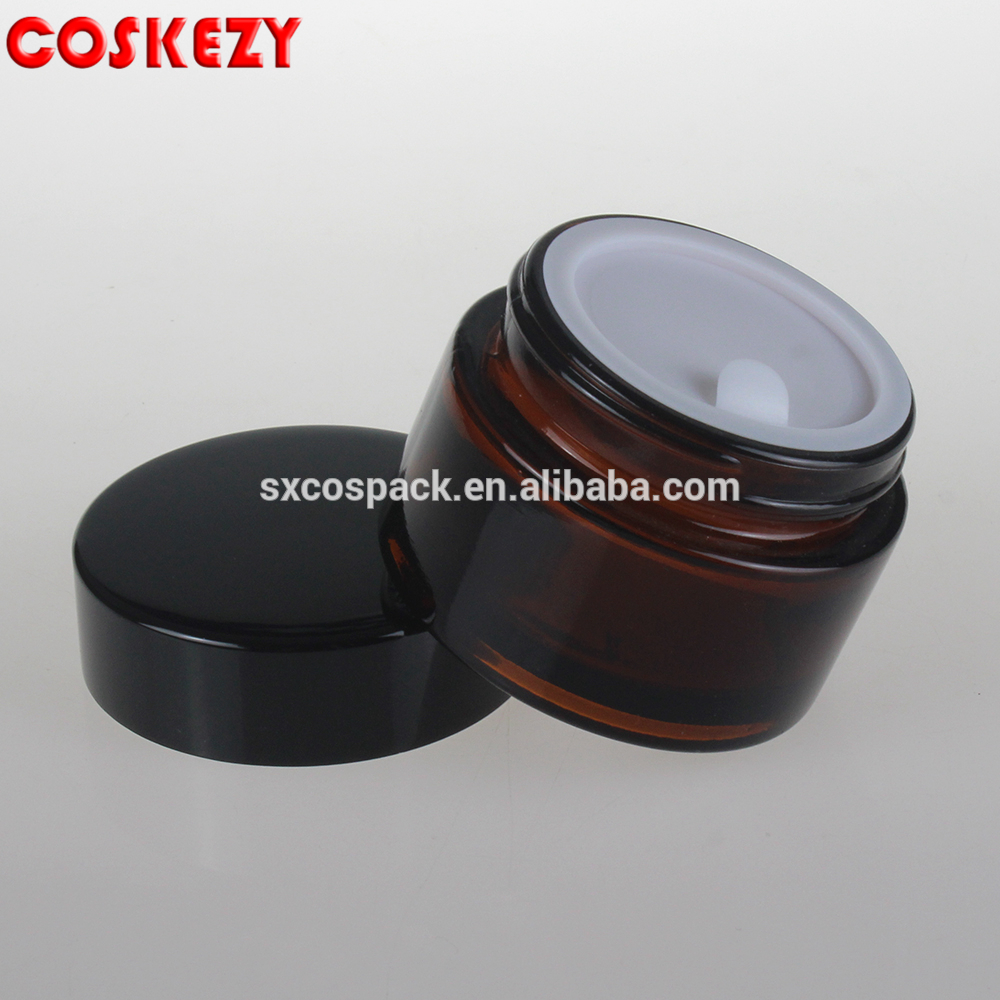 Hot Sale 50g Amber Glass Cosmetic Cream Jar/Container With Cap For Face Cream