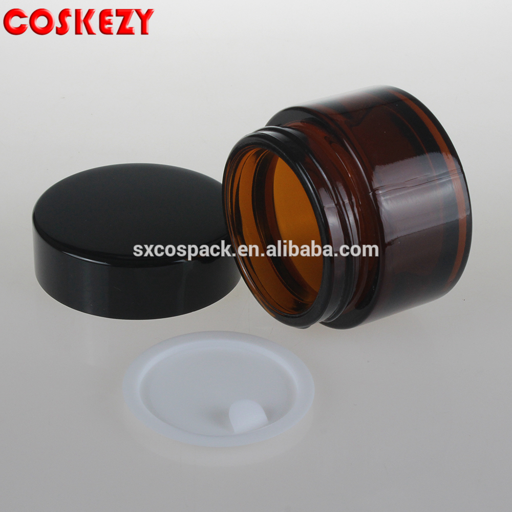 Hot Sale 50g Amber Glass Cosmetic Cream Jar/Container With Cap For Face Cream