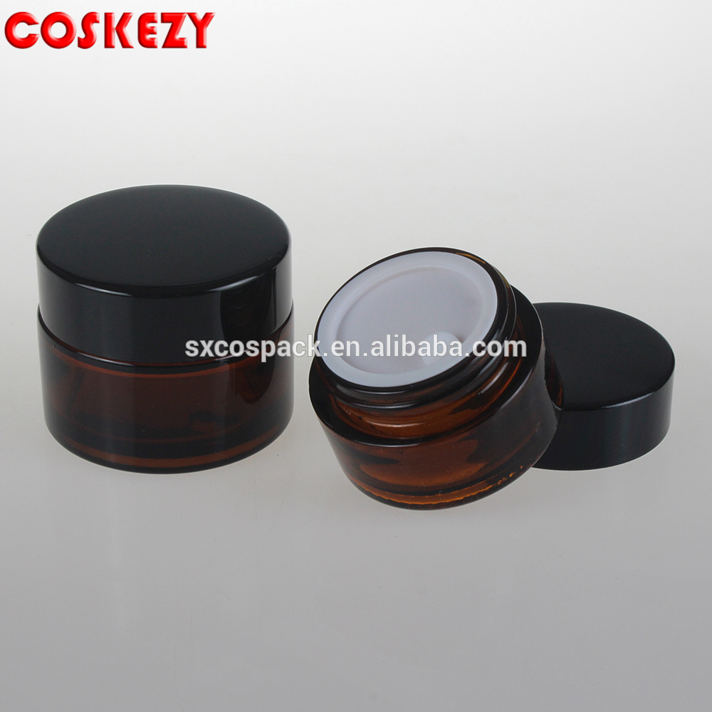 Hot Sale 50g Amber Glass Cosmetic Cream Jar/Container With Cap For Face Cream