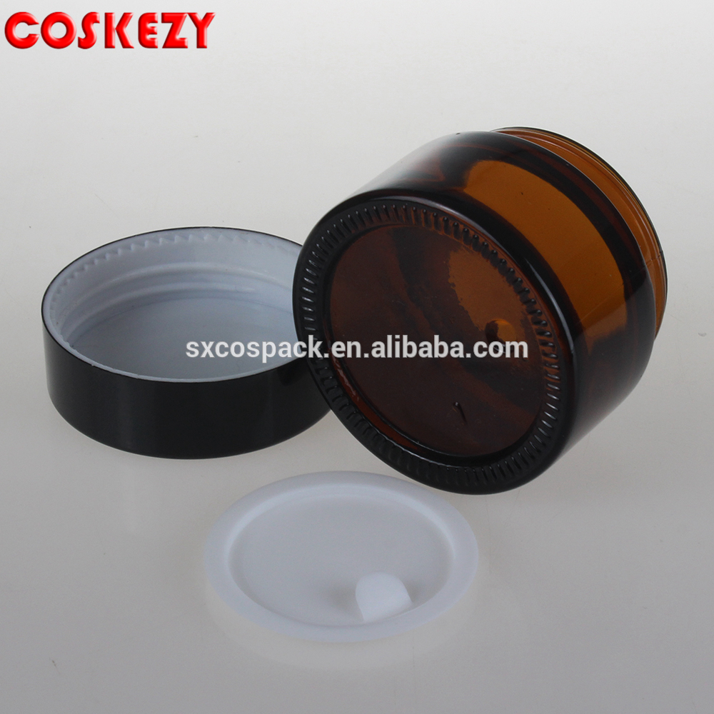 Hot Sale 50g Amber Glass Cosmetic Cream Jar/Container With Cap For Face Cream