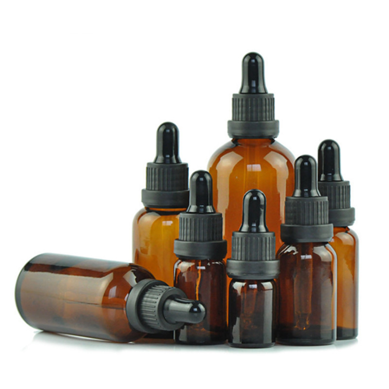 Hot Sale 5ml 15ml 20ml 30ml 50ml Amber Glass Euro Round Dropper Bottle With Euro Cap For Essential Oil