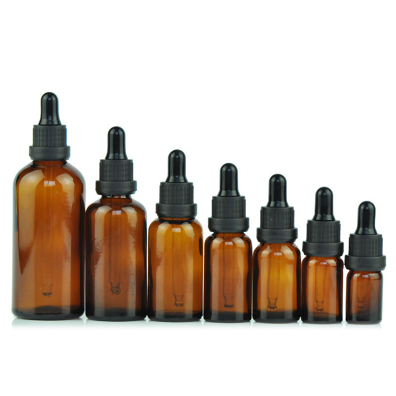 Hot Sale 5ml 15ml 20ml 30ml 50ml Amber Glass Euro Round Dropper Bottle With Euro Cap For Essential Oil