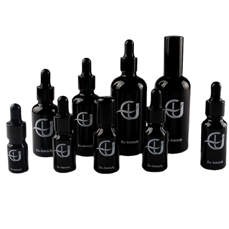 Hot Sale 5ml 15ml 20ml 30ml 50ml Black Essential Oil Bottles 30 100ml Glass Vial Bottle With Dropper 10ml/