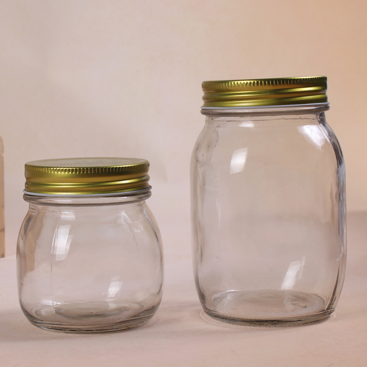 Hot Sale 70ml 250ml 500ml Cylinder Shape Glass Jar Storage with Gold Color Lid
