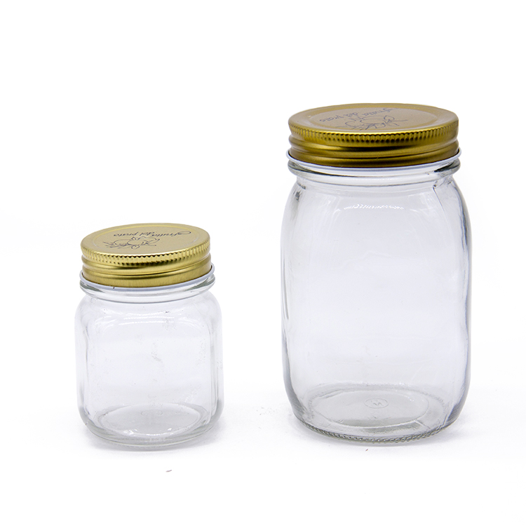 Hot Sale 8 16 Oz Glass Tall Mason Canning Jars With Black Silver And Gold Metal Lid