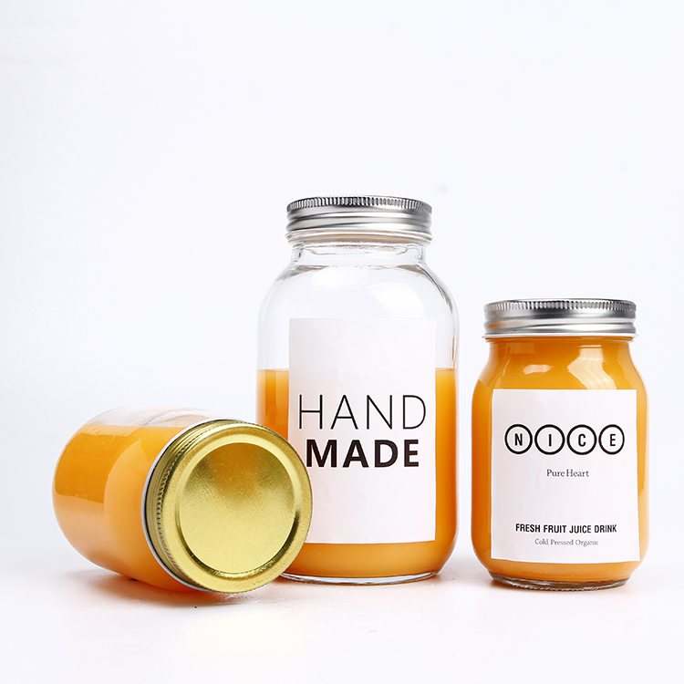 Hot Sale 8oz 12oz 16oz Square Round Glass Mason Jars With Regular Lid For Canned Food Storage
