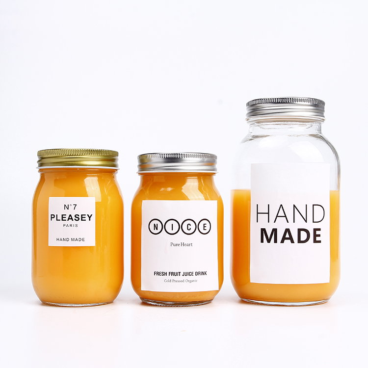 Hot Sale 8oz 12oz 16oz Square Round Glass Mason Jars With Regular Lid For Canned Food Storage