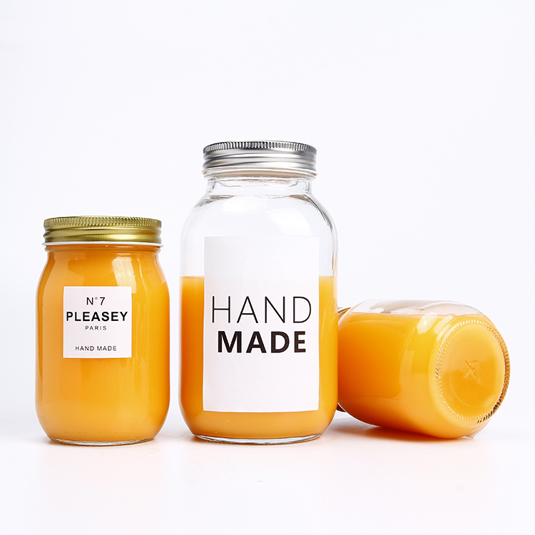 Hot Sale 8oz 12oz 16oz Square Round Glass Mason Jars With Regular Lid For Canned Food Storage