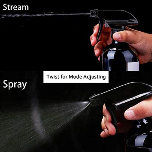 Hot Sale Amber Boston Round Glass Spray Oil Bottle with Trigger Sprayer 500ml 16 oz