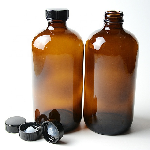 Hot Sale Amber Boston Round Glass Spray Oil Bottle with Trigger Sprayer 500ml 16 oz