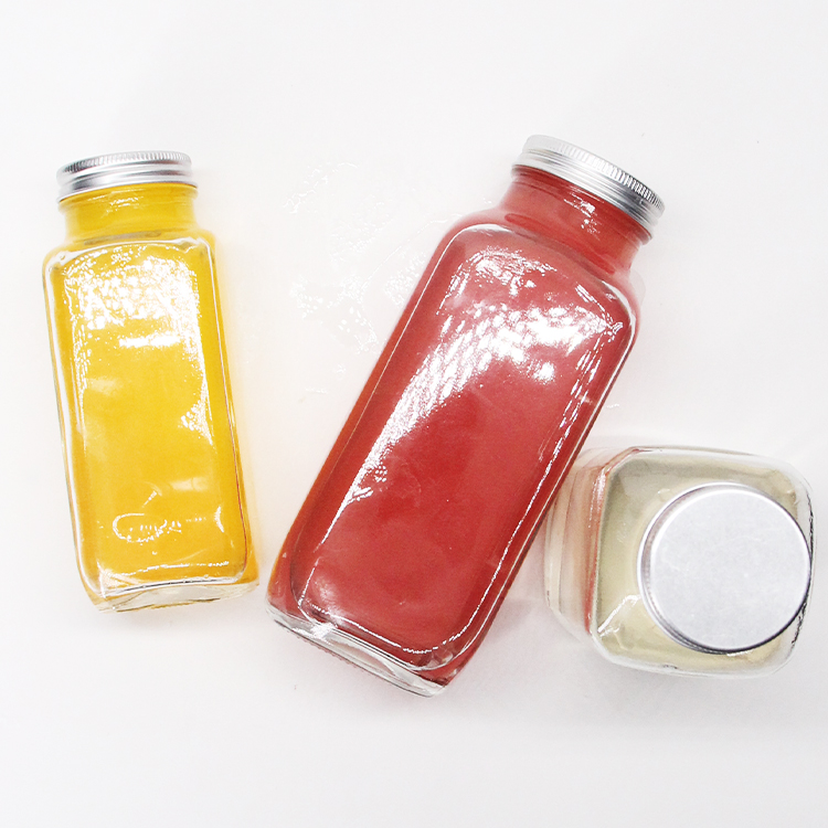 Hot Sale Cheap Price 250/350/500Ml French Square Round Glass Juice /Milk Bottle With Aluminium Cap