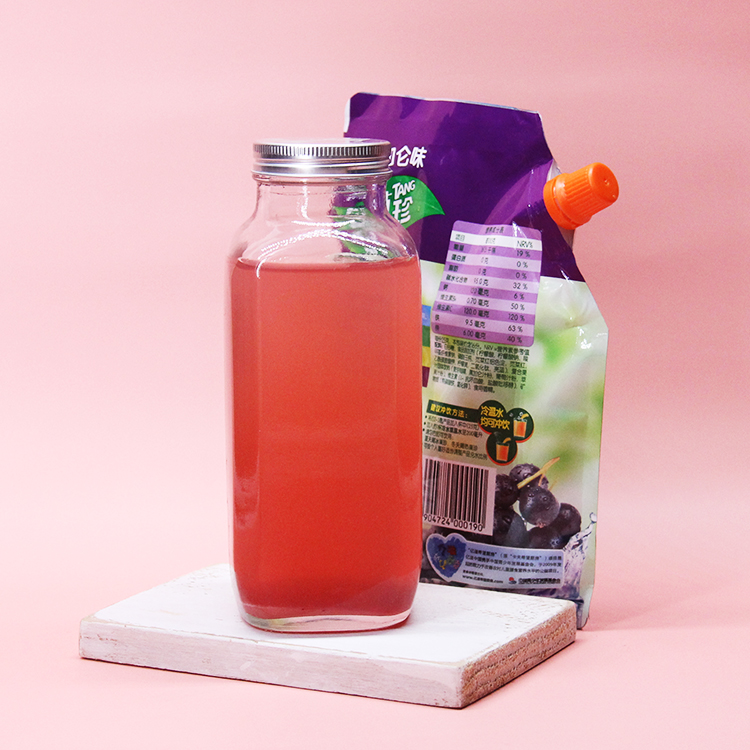 Hot Sale Cheap Price 250/350/500Ml French Square Round Glass Juice /Milk Bottle With Aluminium Cap