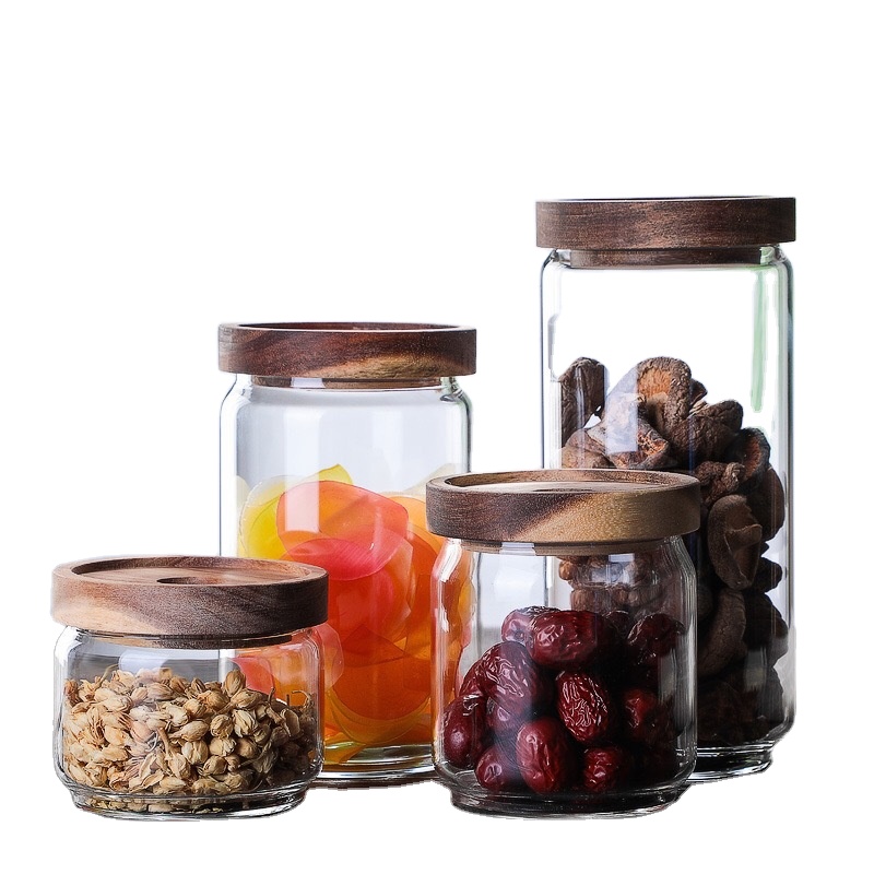 Hot Sale Clear Borosilicate Glass Storage Bottles With bamboo Lid Personalised Food Nuts Glass Jars Containers for food storage