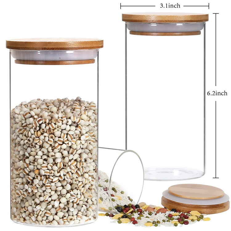 Hot Sale Clear Borosilicate Glass Storage Jars with bamboo lid for Vegetables Foods