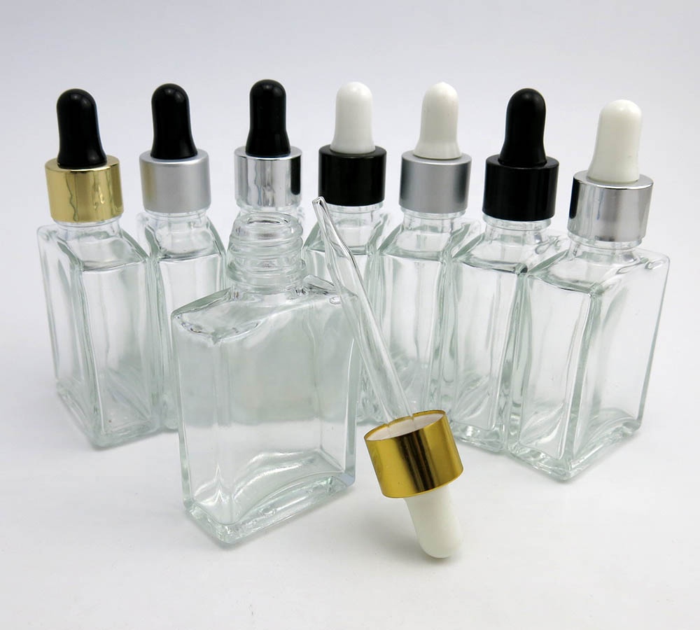 Hot Sale Clear Glass Dropper Bottle Square Cosmetic Essential Oil Glass Dropper Bottle 30ml