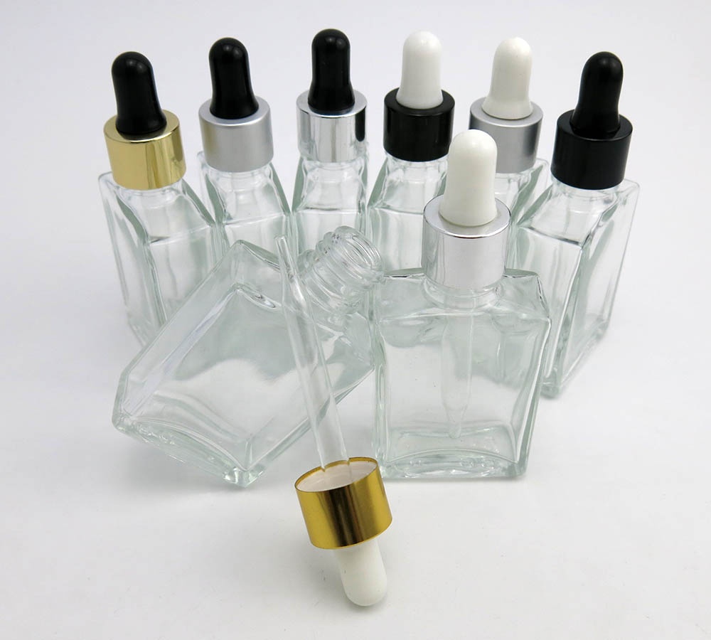 Hot Sale Clear Glass Dropper Bottle Square Cosmetic Essential Oil Glass Dropper Bottle 30ml