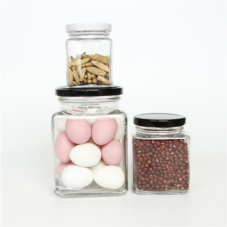 Hot Sale Clear Square Glass Jar With Screw Metal Lid